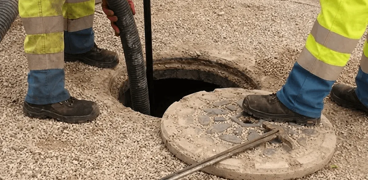 Drain cleaning crew clearing a sewer access point with professional equipment in Cincinnati, OH